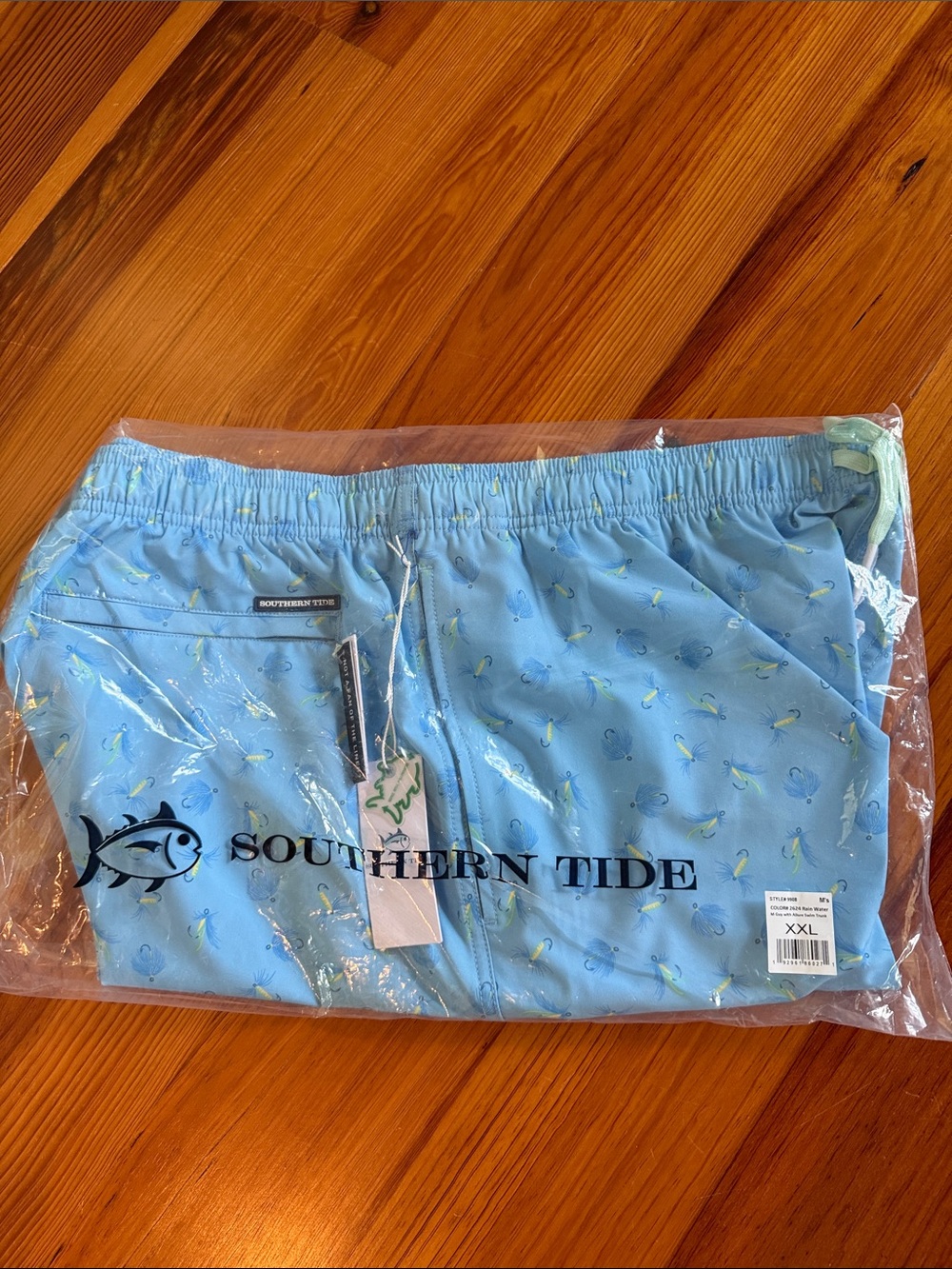 NWT Southern Tide Sky Blue Swim Shorts with Lure Print